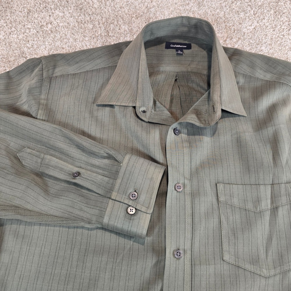 Croft & Barrow Mens Large Olive Green Pinstripe Long Sleeve Button Down Shirt